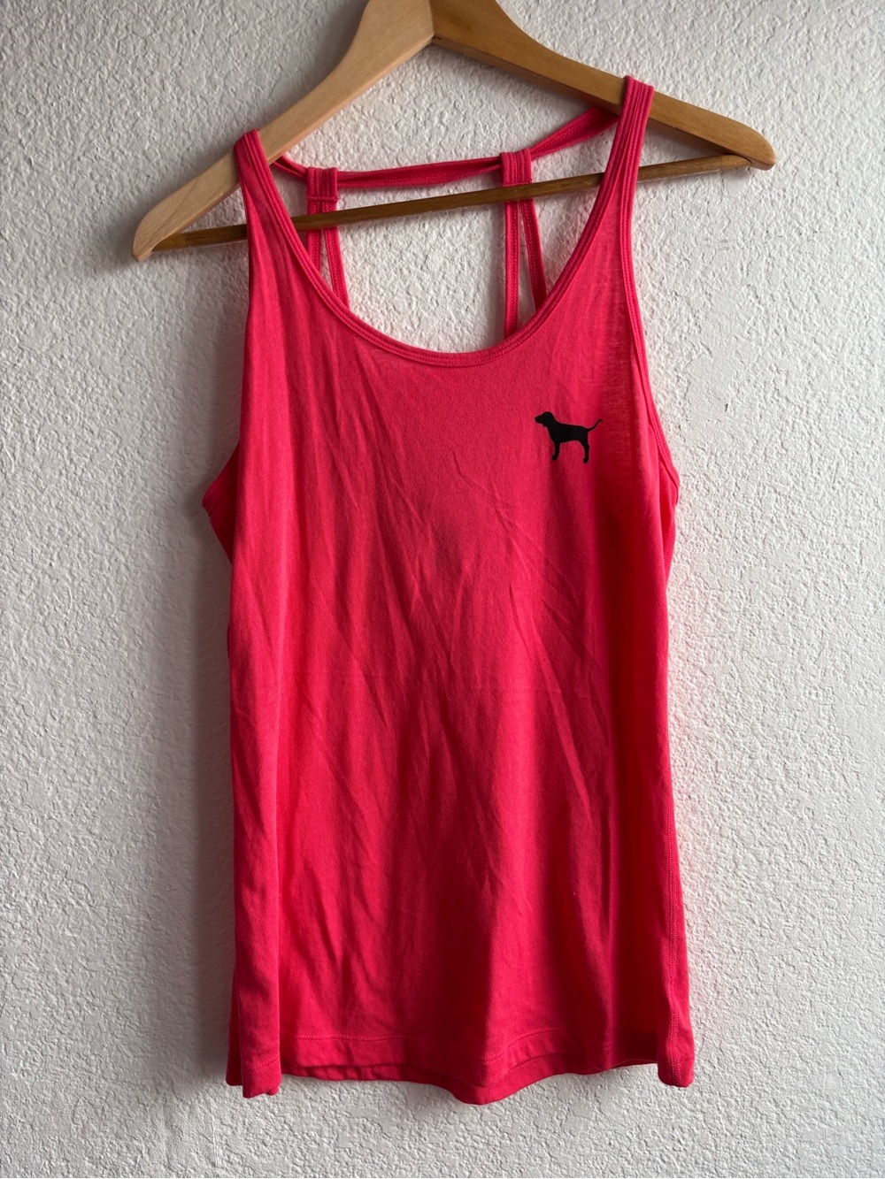 PINK Victoria's Secret Hot Pink Strappy Tank Dog Logo Womens Small